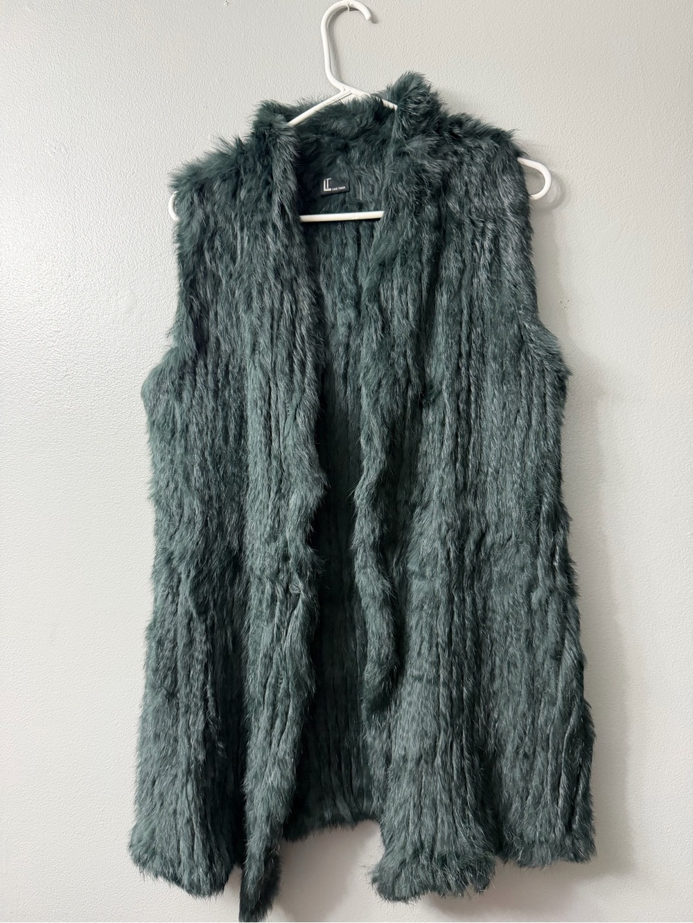 Love Token Dark Forest Green Rabbit Fur Jacket vest large